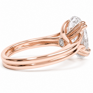 Oval Brilliant Split Band Solitaire Ring – Lab Grown Diamond – 14K/18K Rose Gold - 1 Side Stone Split Band
