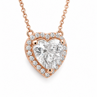 Heart Brilliant – Lab Grown Diamond – 14K/18K Rose Gold – Solitaire With Halo Necklace