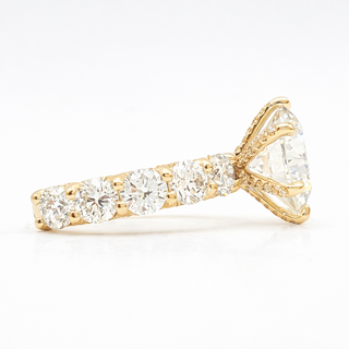 Round Brilliant Diamond Band With Hidden Halo 6 Prong Pavé Ring – Lab Grown Diamond – 14K/18K Yellow Gold – 126 Side Stones