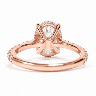 Oval Brilliant Pavé Ring with Hidden Halo – Lab Grown Diamond – 14K/18K Rose Gold – 44 Side Stones
