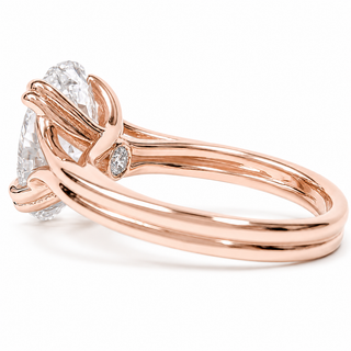 Oval Brilliant Split Band Solitaire Ring – Lab Grown Diamond – 14K/18K Rose Gold - 1 Side Stone Split Band