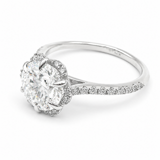 Round Brilliant Flower Pavé Ring – Lab Grown Diamond – 14K/18K White Gold – 32 Side Stones