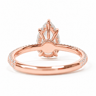 Pear Shape Three Row Pavé Ring with Hidden Halo – Lab Grown Diamond – 14K/18K Rose Gold – 133 Side Stones