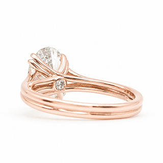 Oval Brilliant Split Band Solitaire Ring – Lab Grown Diamond – 14K/18K Rose Gold - 1 Side Stone