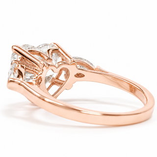 Heart Brilliant 3 Stone Ring – Lab Grown Diamond – 14K/18K Rose Gold – 2 Side Stones