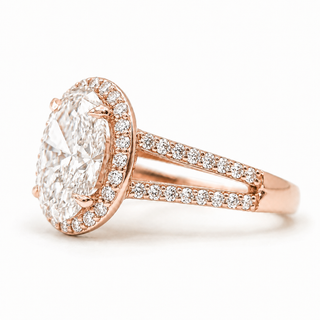 Oval Brilliant Split Pavé with Halo Ring  – Lab Grown Diamond – 14K/18K Rose Gold – 54 Side Stones