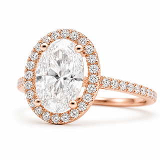 Oval Brilliant Pavé with Halo Ring  – Lab Grown Diamond – 14K/18K Rose Gold – 44 Side Stones