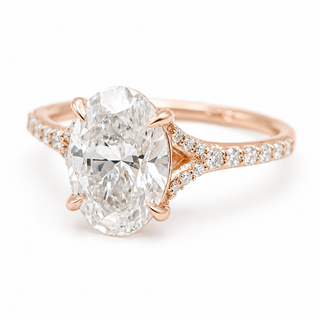 Oval Brilliant Split Pavé Ring – Lab Grown Diamond – 14K/18K Rose Gold – 24 Side Stones