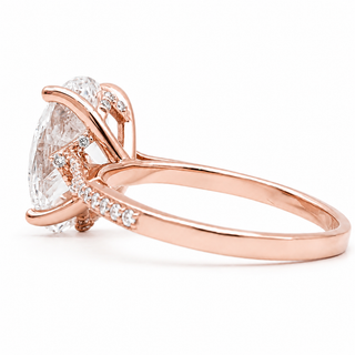 Oval Brilliant Split Pavé Ring – Lab Grown Diamond – 14K/18K Rose Gold – 36 Side Stones
