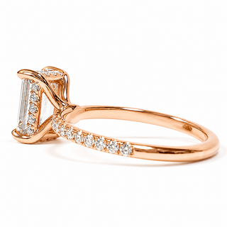 Emerald Cut with Pavé Band and Hidden Halo – Lab-Grown Diamond – 14K/18K Rose Gold – 42 Side Stones