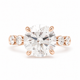 Round Brilliant Pavé Ring – Lab Grown Diamond – 14K/18K Rose Gold – 30 Side Stones