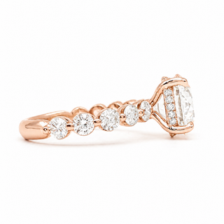 Round Brilliant Pavé Ring – Lab Grown Diamond – 14K/18K Rose Gold – 30 Side Stones