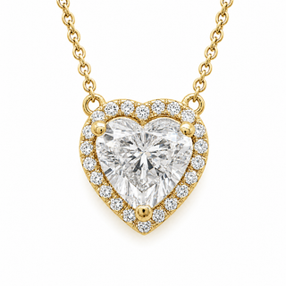Heart Brilliant – Lab Grown Diamond – 14K/18K Yellow Gold – Solitaire With Halo Necklace