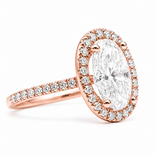 Oval Brilliant Pavé with Halo Ring  – Lab Grown Diamond – 14K/18K Rose Gold – 44 Side Stones
