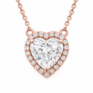 Heart Brilliant – Lab Grown Diamond – 14K/18K Rose Gold – Solitaire With Halo Necklace