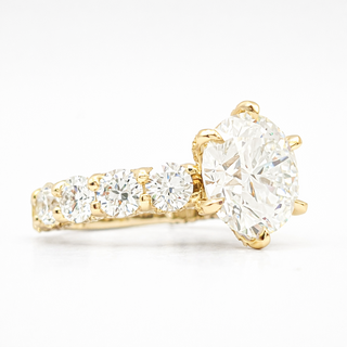 Round Brilliant Diamond Band With Hidden Halo 6 Prong Pavé Ring – Lab Grown Diamond – 14K/18K Yellow Gold – 126 Side Stones