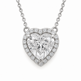 Heart Brilliant – Lab Grown Diamond – 14K/18K White Gold – Solitaire With Halo Necklace