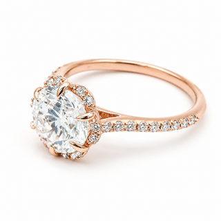 Round Brilliant Flower Pavé Ring – Lab Grown Diamond – 14K/18K Gold – 32 Side Stones