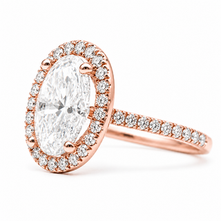 Oval Brilliant Pavé with Halo Ring  – Lab Grown Diamond – 14K/18K Rose Gold – 44 Side Stones