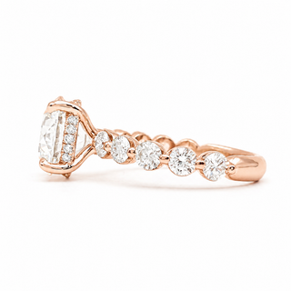 Round Brilliant Pavé Ring – Lab Grown Diamond – 14K/18K Rose Gold – 30 Side Stones