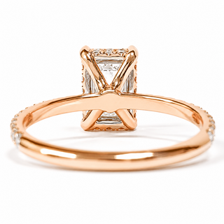 Emerald Cut with Pavé Band and Hidden Halo – Lab-Grown Diamond – 14K/18K Rose Gold – 42 Side Stones