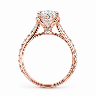 Oval Brilliant Pavé Ring with Hidden Halo – Lab Grown Diamond – 14K/18K Gold – 44 Side Stones