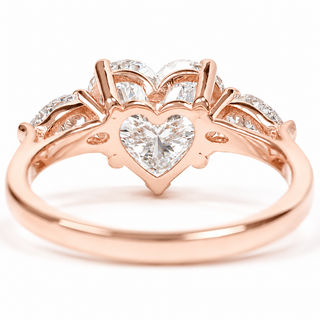 Heart Brilliant 3 Stone Ring – Lab Grown Diamond – 14K/18K Rose Gold – 2 Side Stones