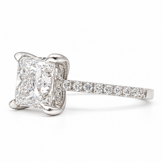 Princess Cut With Hidden Halo And Pavé Setting Ring – Lab Grown Diamond – 14K/18K Gold – 34 Side Stones