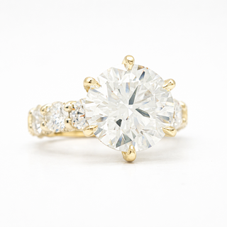 Round Brilliant Diamond Band With Hidden Halo 6 Prong Pavé Ring – Lab Grown Diamond – 14K/18K Yellow Gold – 126 Side Stones