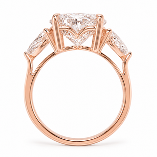 Heart Brilliant 3 Stone Ring – Lab Grown Diamond – 14K/18K Rose Gold – 2 Side Stones