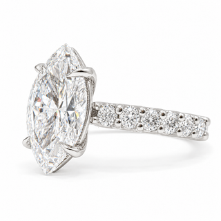 Marquise Brilliant Pavé Ring – Lab Grown Diamond – 14K/18K Gold – 12 Side Stones