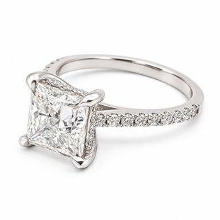 Princess Cut With Hidden Halo And Pavé Setting Ring – Lab Grown Diamond – 14K/18K Gold – 34 Side Stones