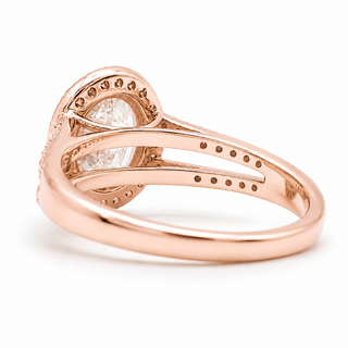 Oval Brilliant Split Pavé with Halo Ring  – Lab Grown Diamond – 14K/18K Rose Gold – 54 Side Stones