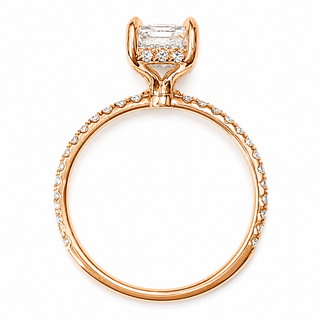 Emerald Cut with Pavé Band and Hidden Halo – Lab-Grown Diamond – 14K/18K Rose Gold – 42 Side Stones