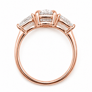Oval Brilliant 3 Stone Ring – Lab Grown Diamond – 14K/18K Rose Gold – 2 Side Stones