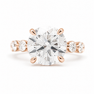 Round Brilliant Pavé Ring – Lab Grown Diamond – 14K/18K Rose Gold – 30 Side Stones