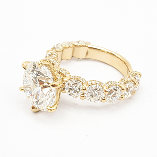 Round Brilliant Diamond Band With Hidden Halo 6 Prong Pavé Ring – Lab Grown Diamond – 14K/18K Yellow Gold – 126 Side Stones