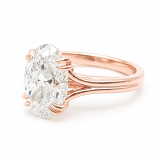 Oval Brilliant Split Band Solitaire Ring – Lab Grown Diamond – 14K/18K Rose Gold - 1 Side Stone