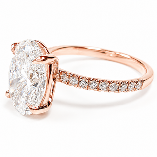 Oval Brilliant Pavé Ring – Lab Grown Diamond – 14K/18K Rose Gold – 18 Side Stones