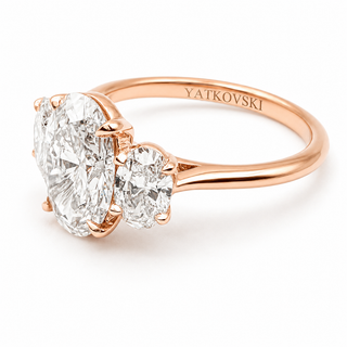 Oval Brilliant 3 Stone Ring – Lab Grown Diamond – 14K/18K Rose Gold – 2 Side Stones