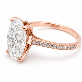 Oval Brilliant Split Pavé Ring – Lab Grown Diamond – 14K/18K Rose Gold – 36 Side Stones
