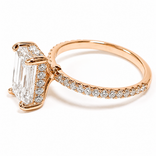 Emerald Cut with Pavé Band and Hidden Halo – Lab-Grown Diamond – 14K/18K Rose Gold – 42 Side Stones