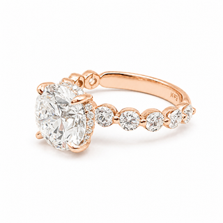 Round Brilliant Pavé Ring – Lab Grown Diamond – 14K/18K Rose Gold – 30 Side Stones