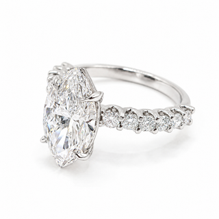 Marquise Brilliant Pavé Ring – Lab Grown Diamond – 14K/18K Gold – 12 Side Stones