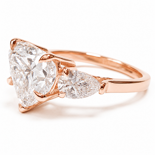 Heart Brilliant 3 Stone Ring – Lab Grown Diamond – 14K/18K Rose Gold – 2 Side Stones