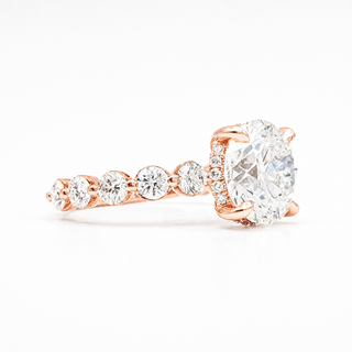 Round Brilliant Pavé Ring – Lab Grown Diamond – 14K/18K Rose Gold – 30 Side Stones