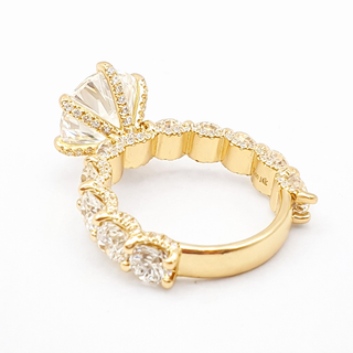 Round Brilliant Diamond Band With Hidden Halo 6 Prong Pavé Ring – Lab Grown Diamond – 14K/18K Yellow Gold – 126 Side Stones