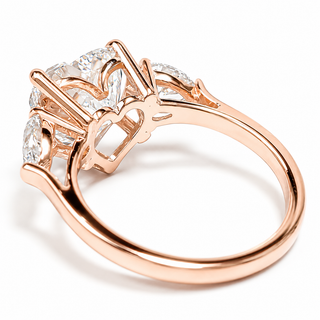 Heart Brilliant 3 Stone Ring – Lab Grown Diamond – 14K/18K Rose Gold – 2 Side Stones