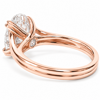 Oval Brilliant Split Band Solitaire Ring – Lab Grown Diamond – 14K/18K Rose Gold - 1 Side Stone Split Band
