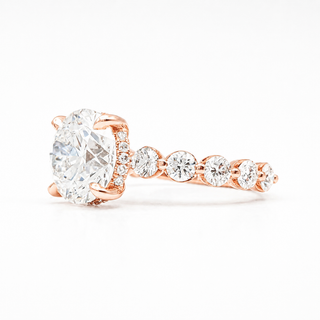 Round Brilliant Pavé Ring – Lab Grown Diamond – 14K/18K Rose Gold – 30 Side Stones